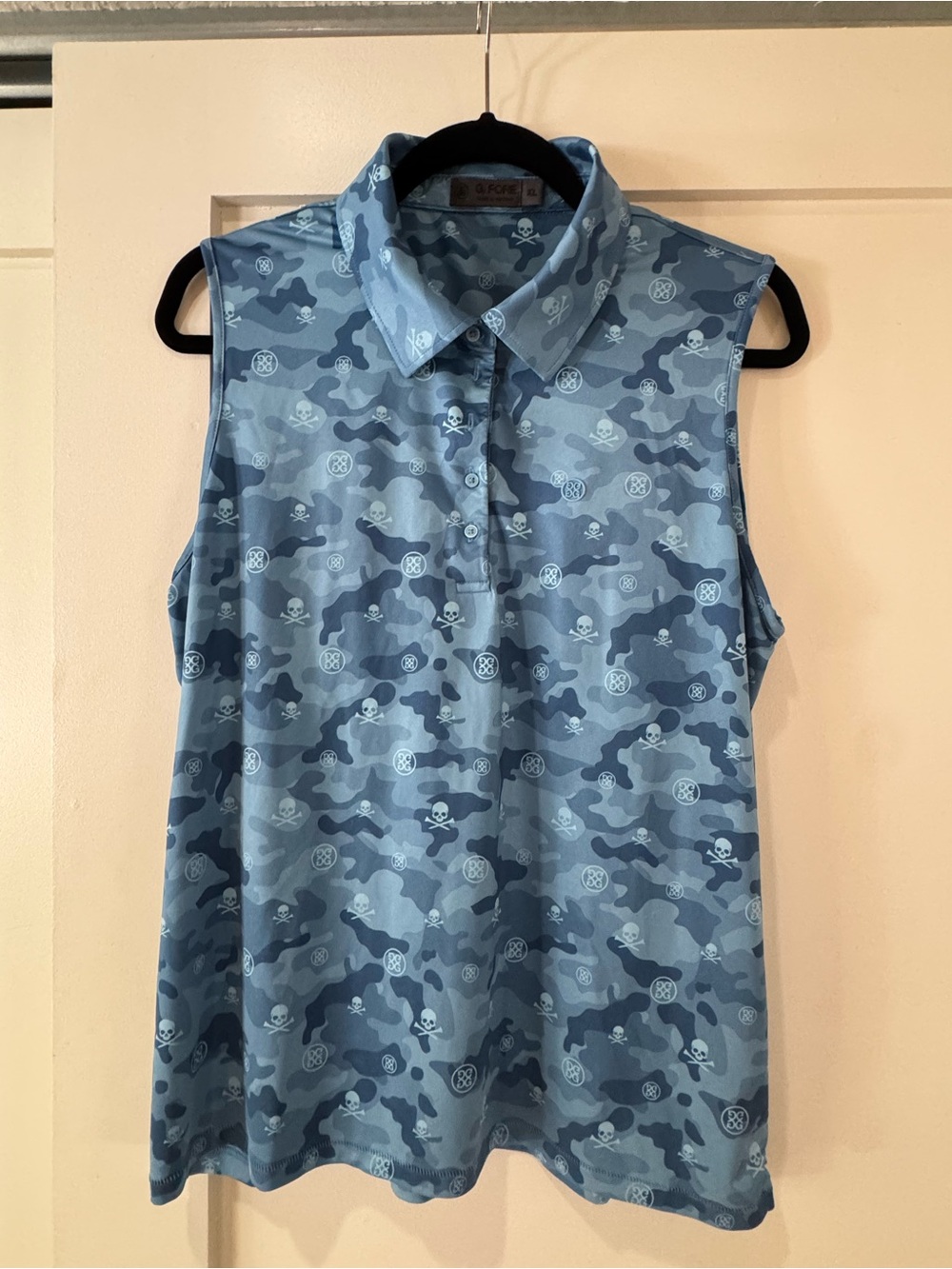 G/FORE Light Blue Camo Skull Sleeveless Polo